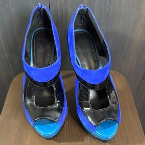 Jessica Simpson Evannan Royal Blue Suede Zip -Back Platform Shootie Heel 7.5